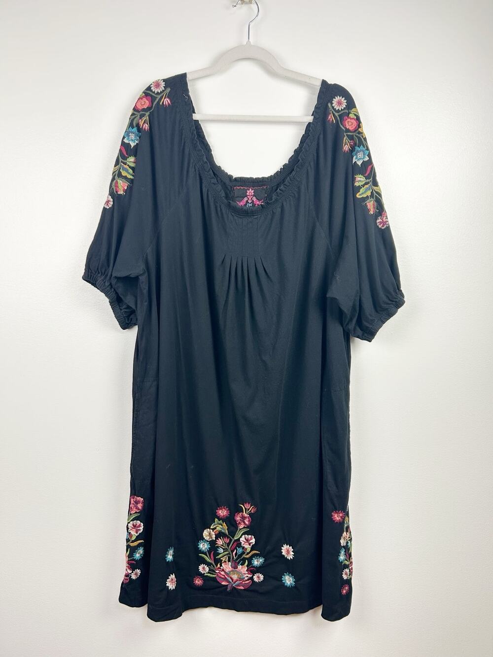 Johnny Was Black Bright Floral Embroidery Knit Dress MuMu Women’s Plus Size 2X